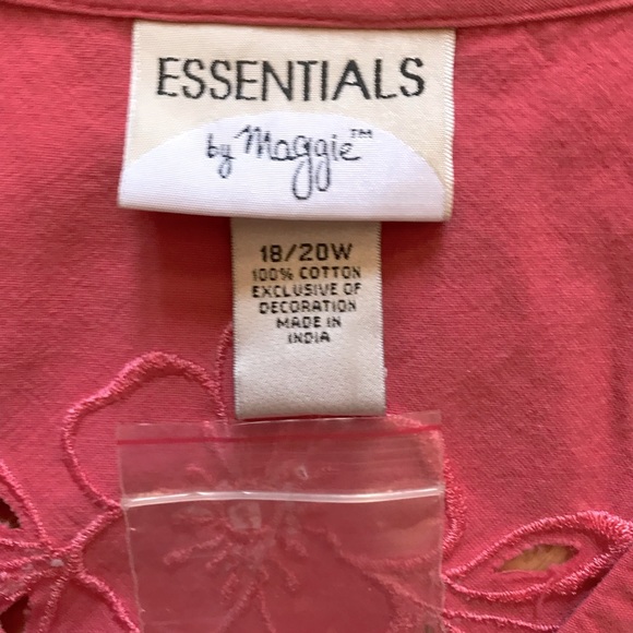Essentials Maggie Short Sleeve Blouse NEW Plus Size 18W 20W 2X Pink Embroidered - Picture 4 of 8